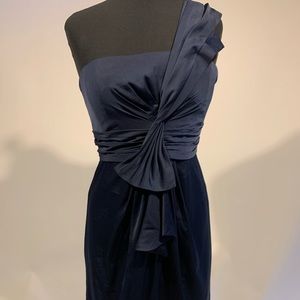 BCBG Navy Blue One Shoulder Cocktail Dress